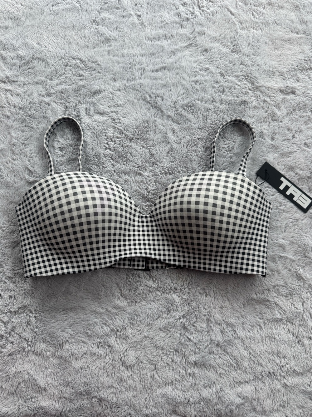 TA3 Wireless Swim Bra Gingham Bikini Top Supportive Molded Cups Large D-F